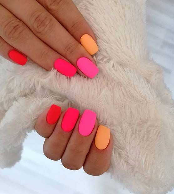 Bright pink and orange summer nails