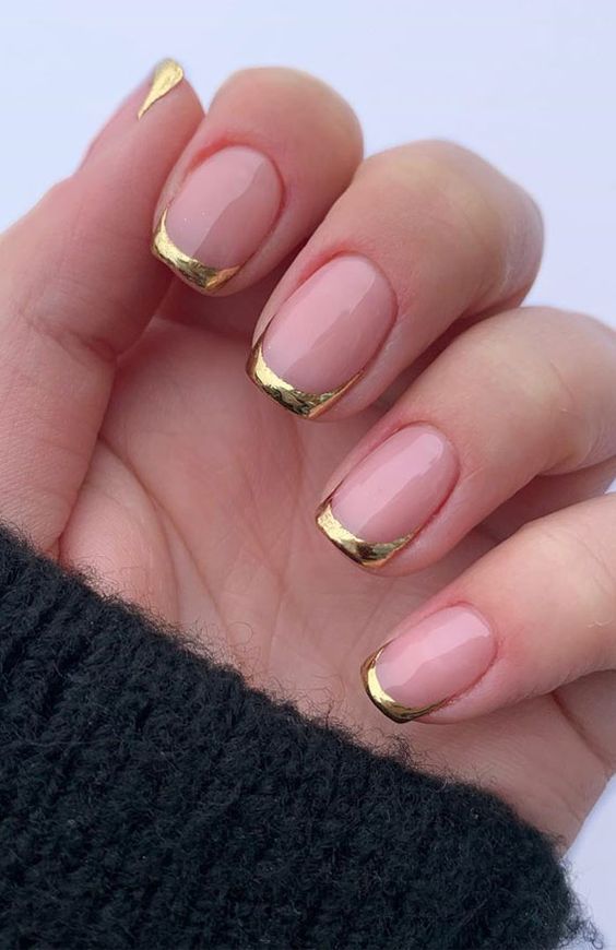 Short gold French tip nails