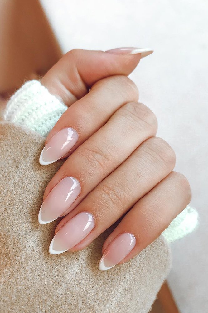Almond acrylic bridal nails with French manicure