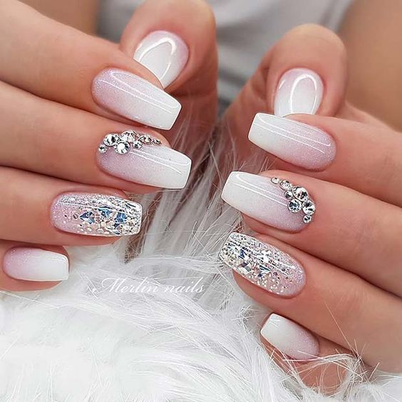 Pink and white ombre wedding nails for bride