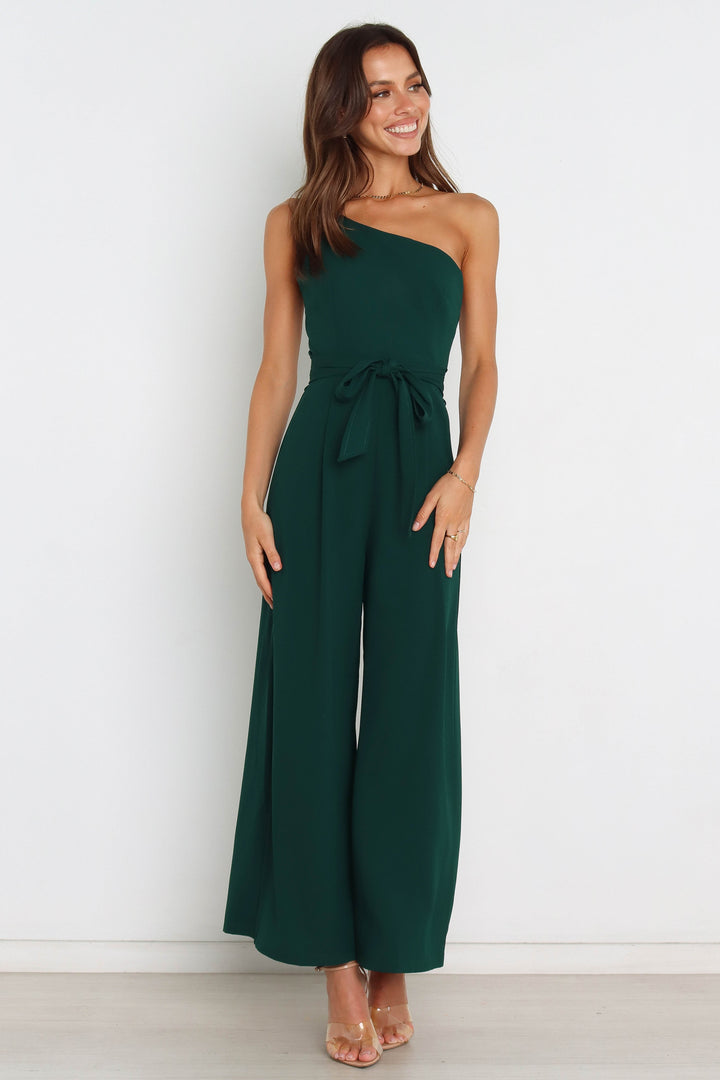 Emerald green jumpsuit with belt