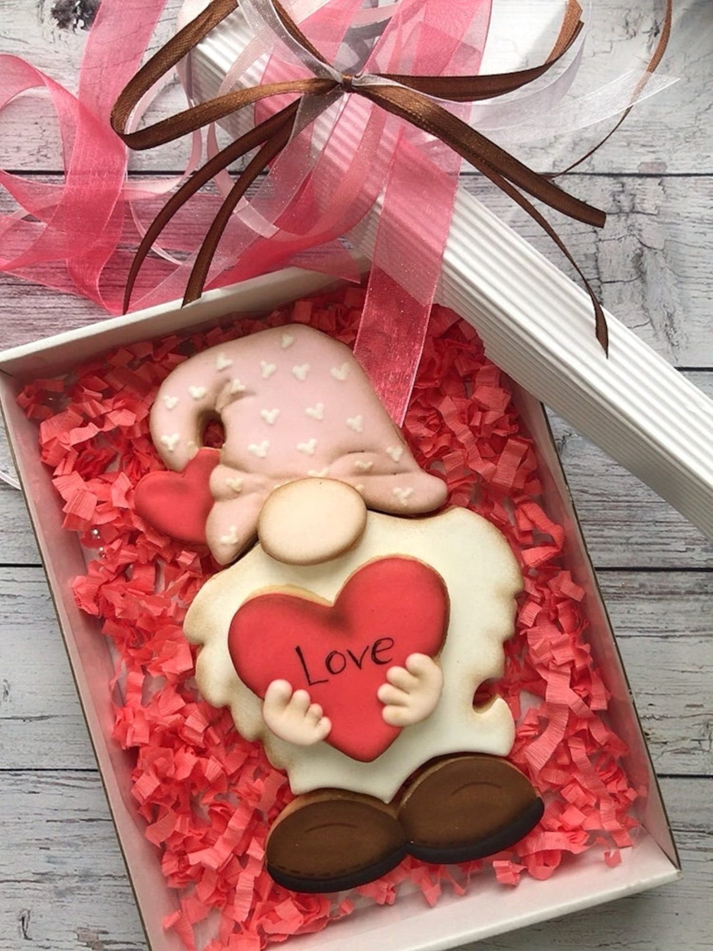 Cute pink gnome Valentine's Day cookie