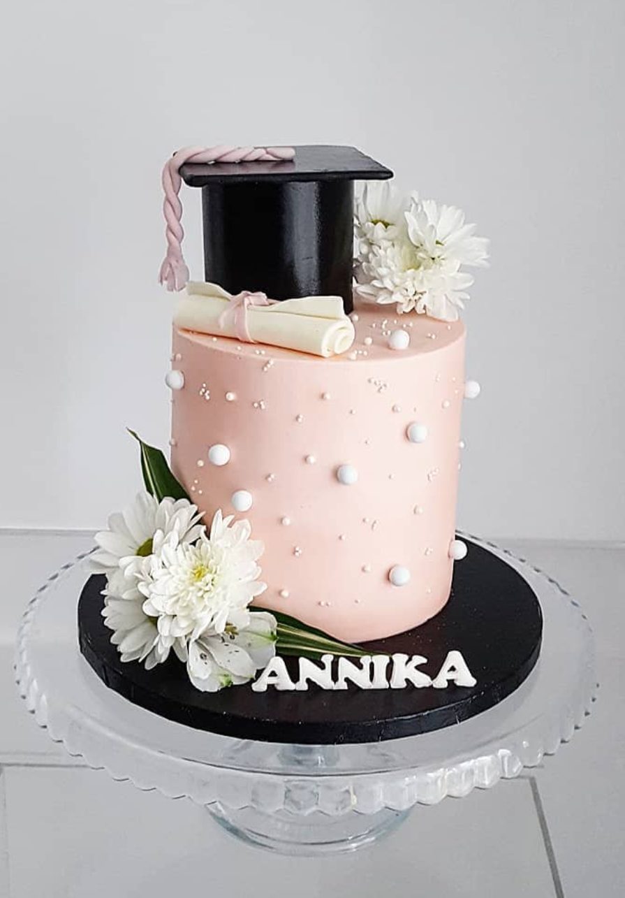 Pink unique grad cake
