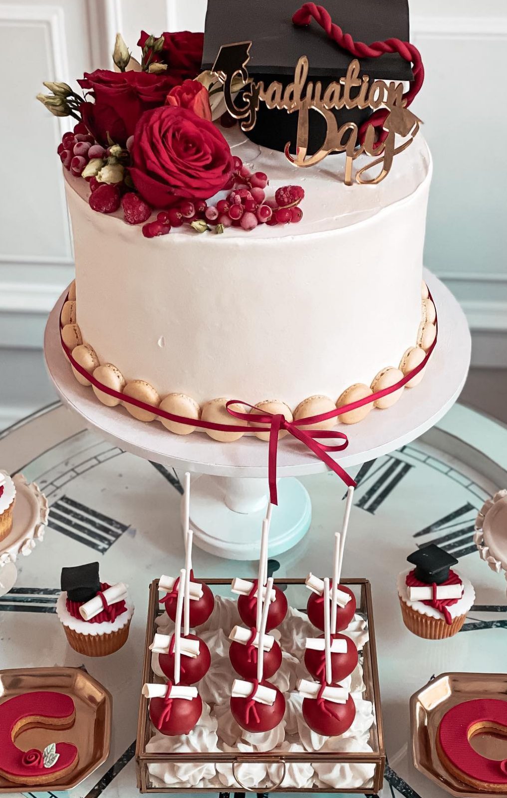 Elegant pink graduation cake
