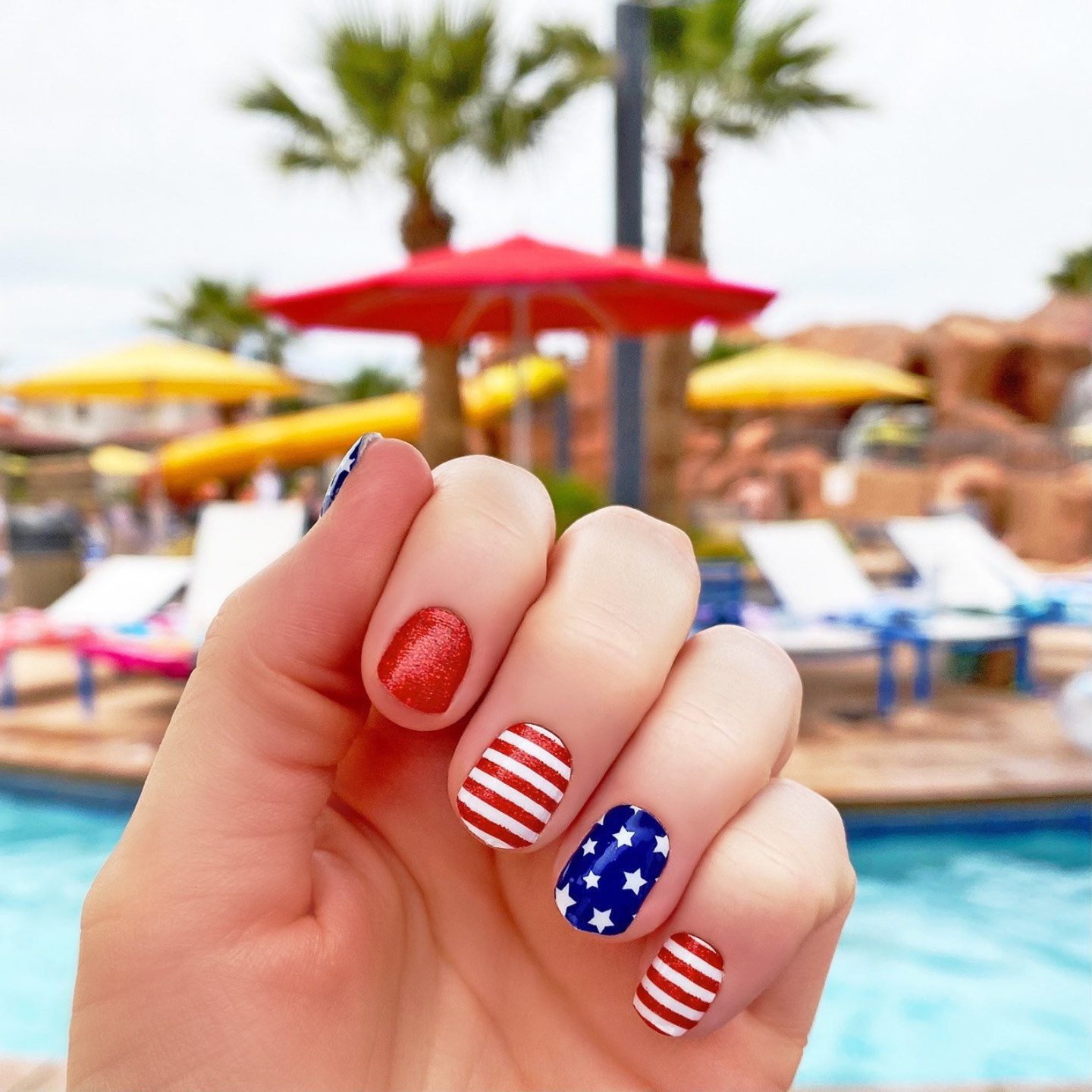 Cute short patriotic nails with stripes and stars