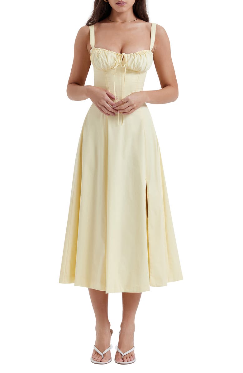 Pale yellow House of CB Carmen Bustier Sundress 