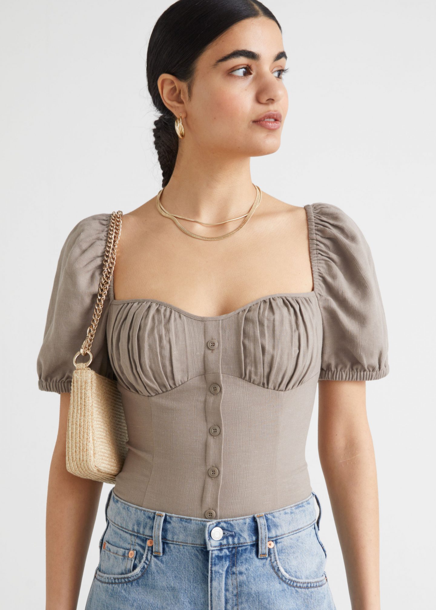 Puff sleeve bustier top