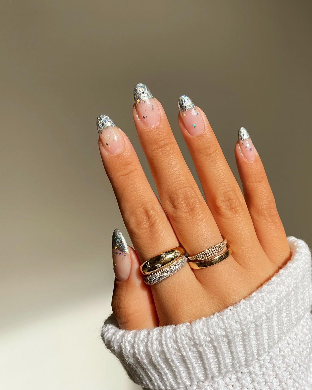 Silver french tips with glitter