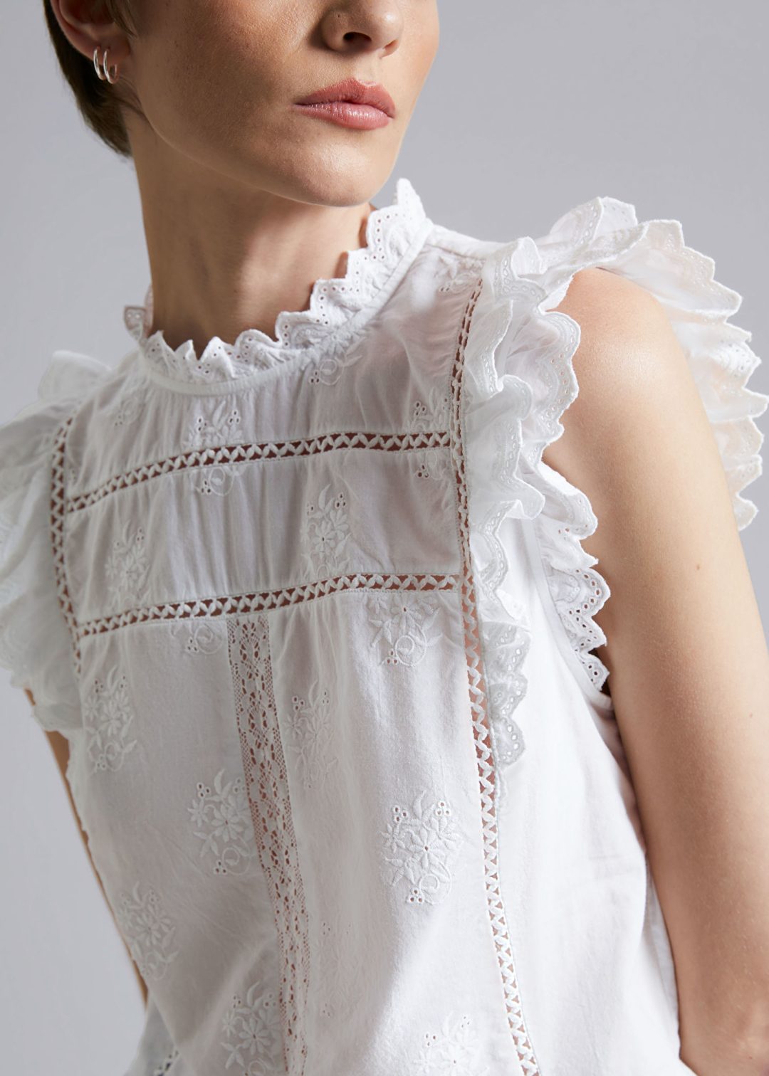 & Other Stories Frilled Embroidery Top