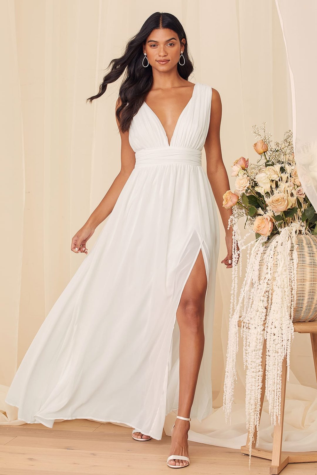 White chiffon wedding dress under $100