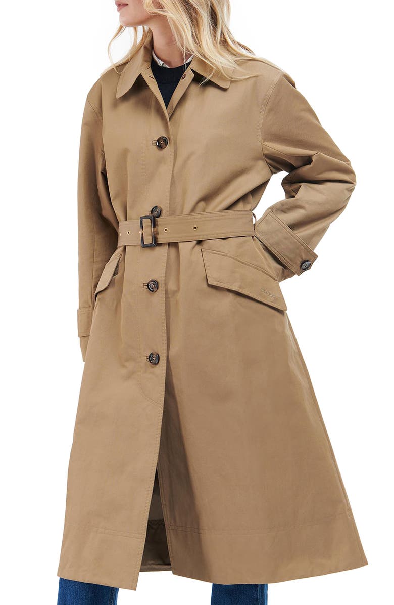 Camel Barbour Opal Water Resistant Belted Trench Coat 