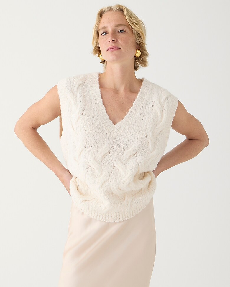 Ivory J.Crew Relaxed cable-knit V-neck sweater-vest 