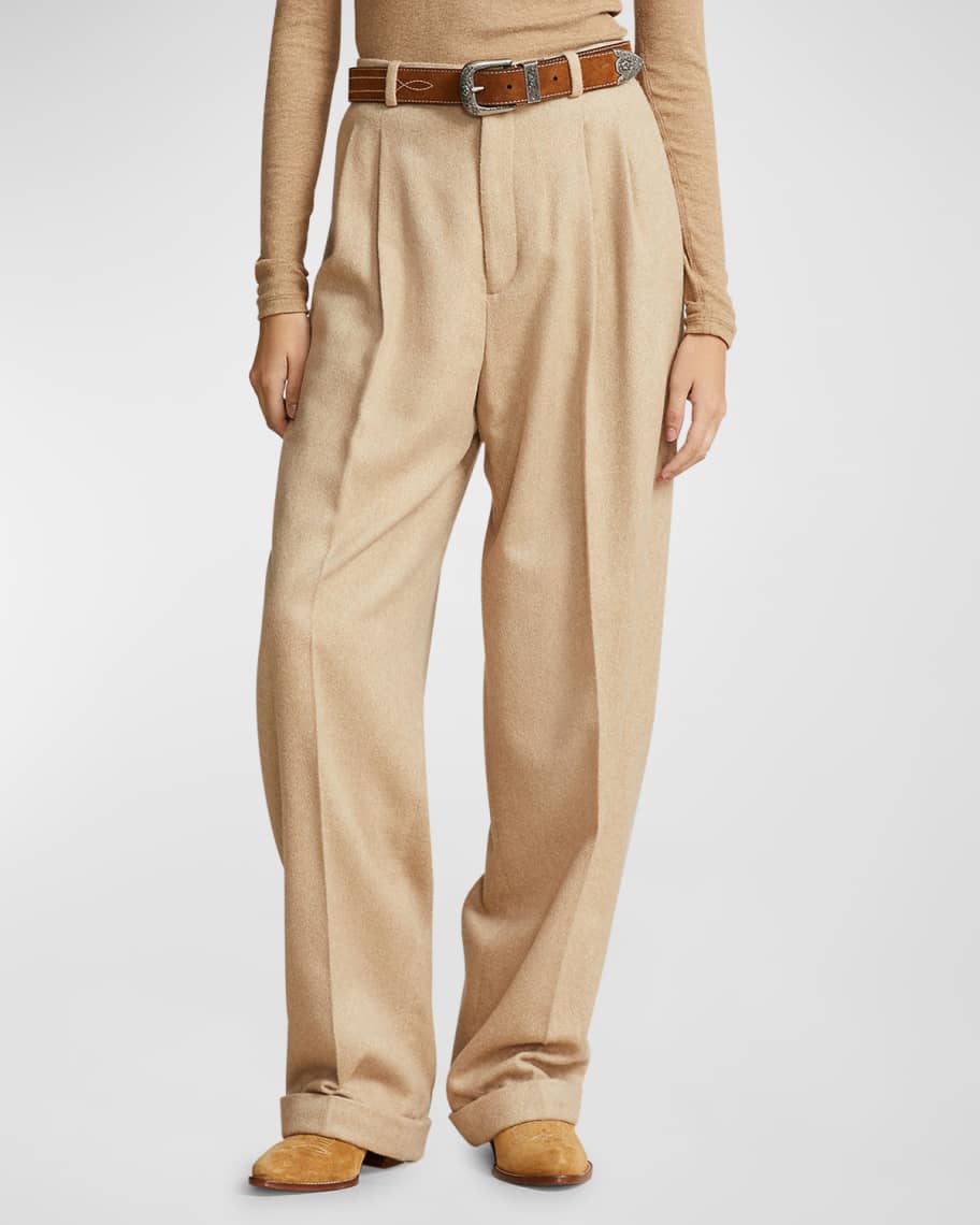 Beige Polo Ralph Lauren Relaxed-Fit Pleated Herringbone Pants 