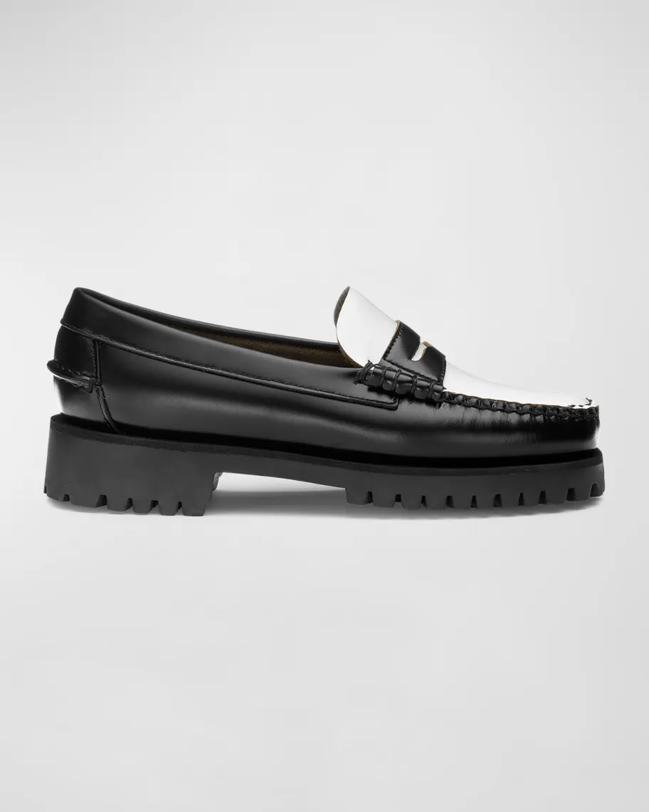 Black and white Sebago Dan Casual Lug-Sole Penny Loafers 