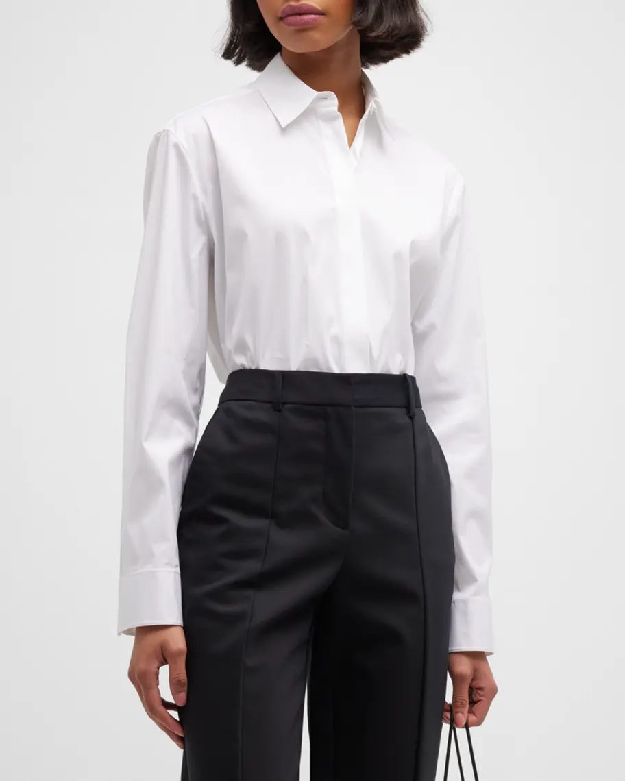 White Theory Classic Button-Front Boyfriend Shirt 