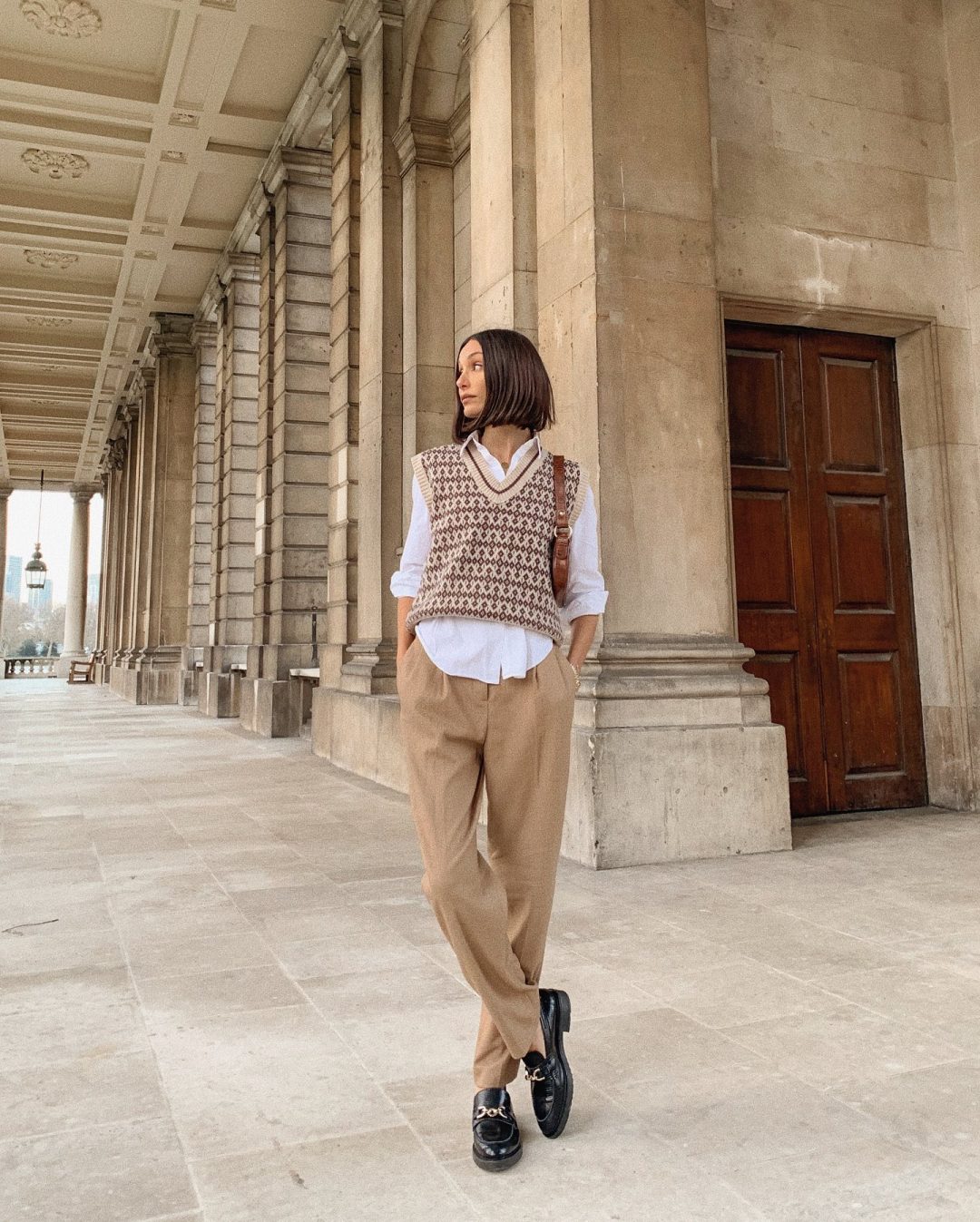 Casual light academia outfit with a sweater vest.