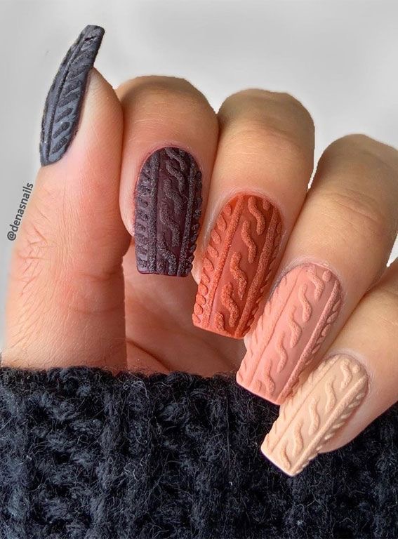 Cute brown and burnt orange ombre sweater nails