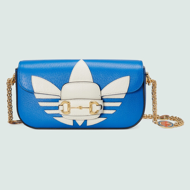 Blue and white adidas x Gucci small Horsebit shoulder bag 