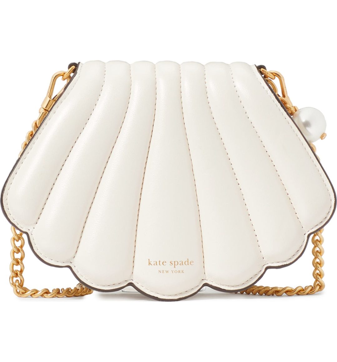 Kate Spade what the shell pearlized smooth leather seashell crossbody