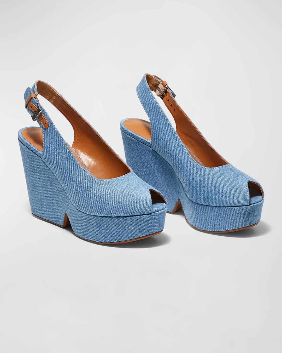 Clérgerie Paris Dylan Denim Peep-Toe Platform Pumps