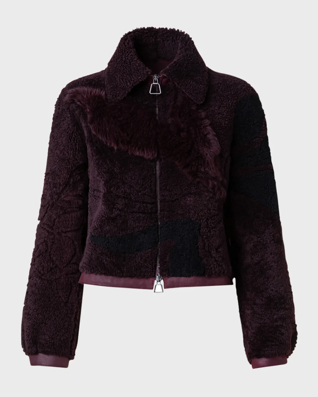 Akris Shearling Short Jacket with Flower Patchwork Details 