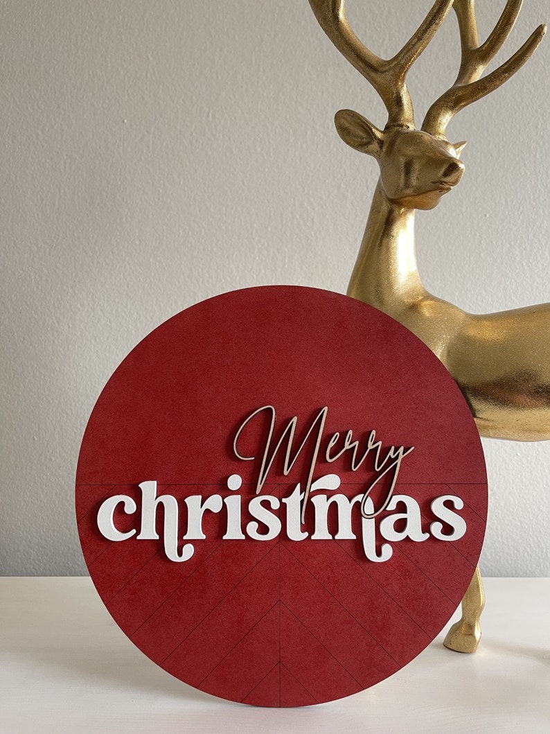 Wooden Red Merry Christmas Sign