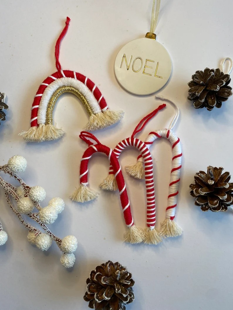 Boho Candy Cane Christmas Ornaments