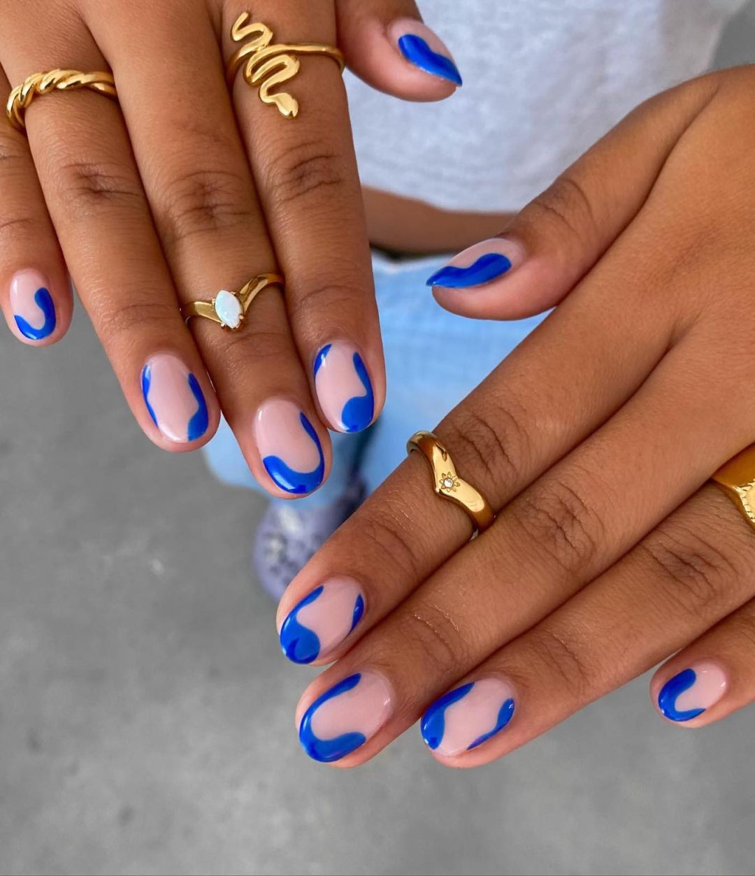 Cobalt blue swirl nails.