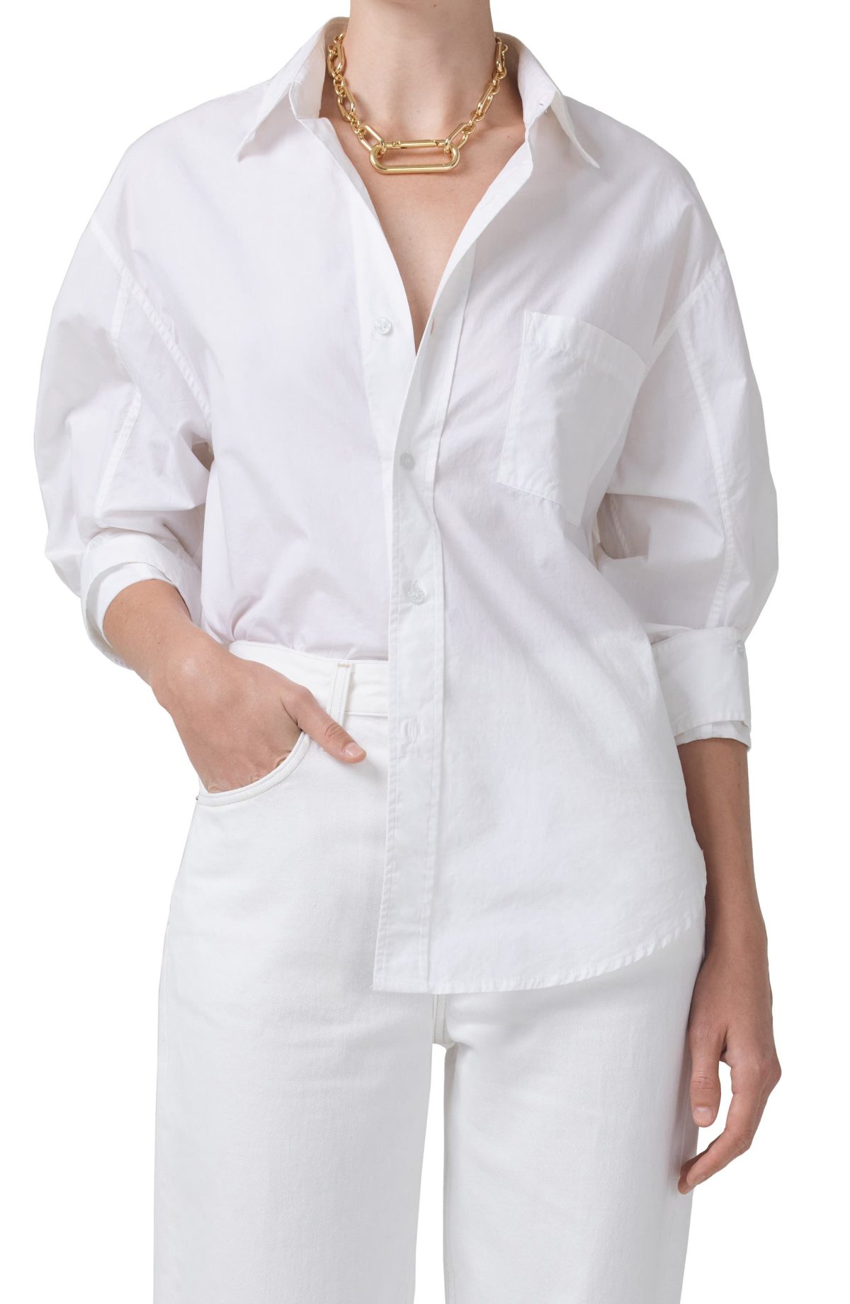 White Citizens of Humanity Kayla Oversize Poplin Button-Up Shirt 