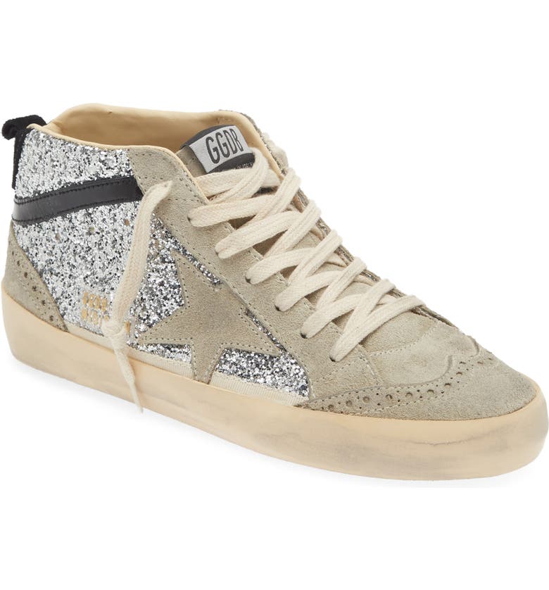 Silver and grey Golden Goose Mid Star Glitter Sneaker 