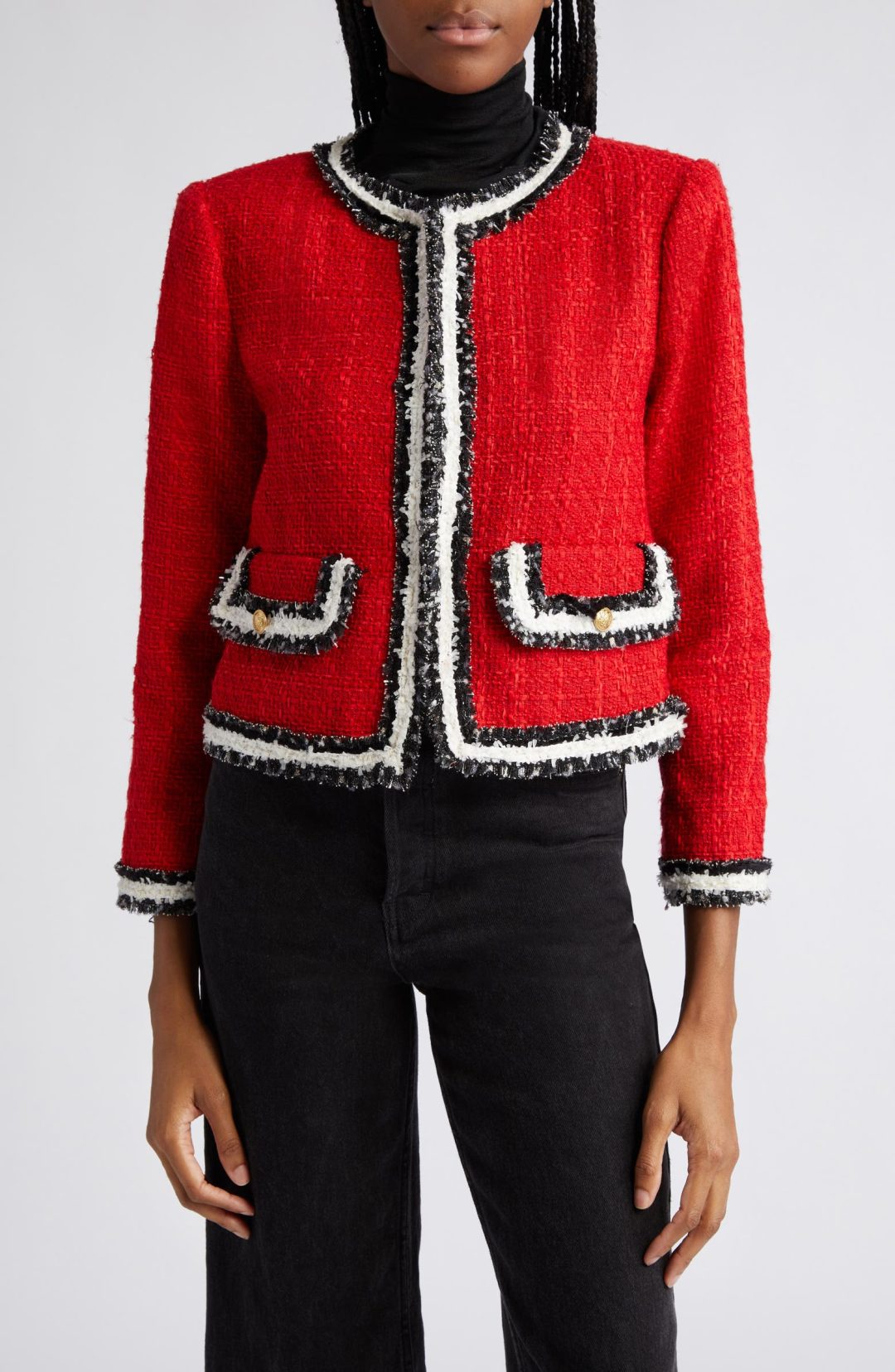 Alice + Olivia Landon Boxy Tweed Crop Jacket