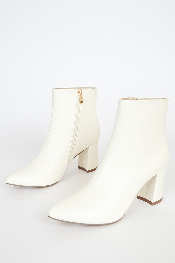 White Lulus Sarai Off White Pointed-Toe Ankle Booties 