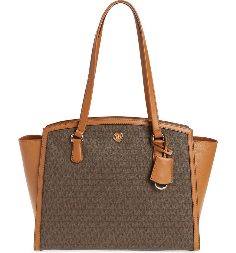 Camel and brown Michael Kors Chantal Large Top Zip Tote 