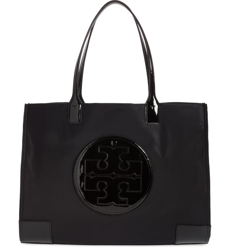 Black Tory Burch Ella Patent Nylon Tote 