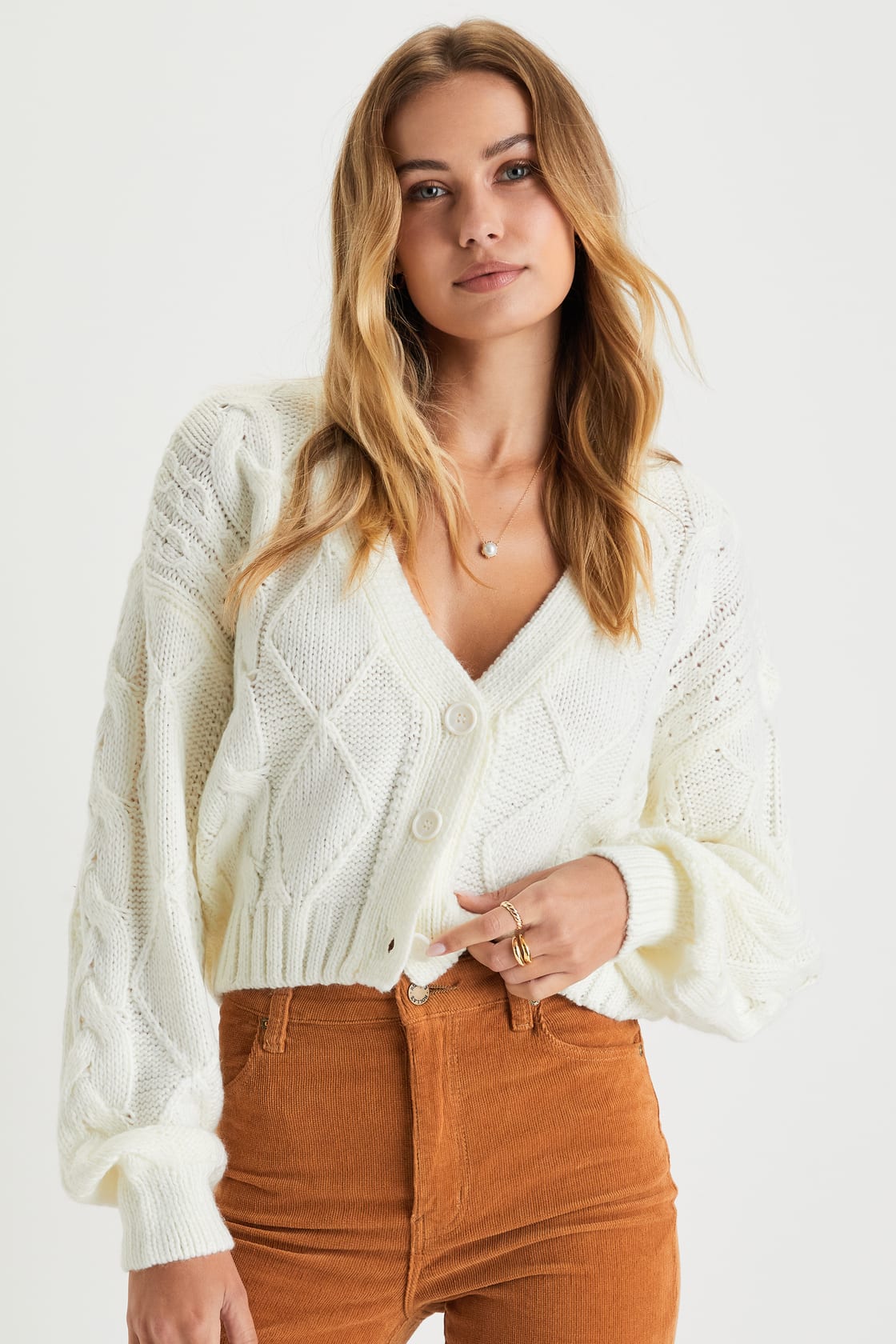 Lulus Cabin Charm Ivory Cable Knit Cardigan Sweater