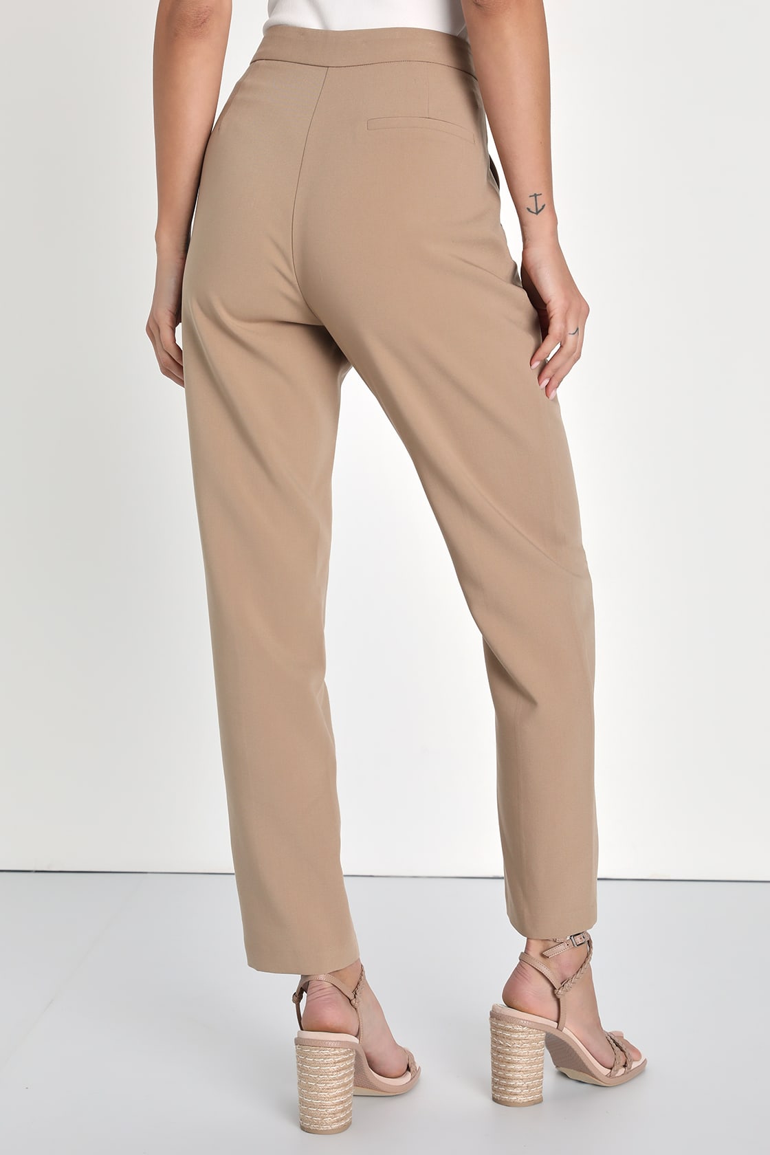 Lulus Chic Business Khaki High-Waisted Trouser Pants