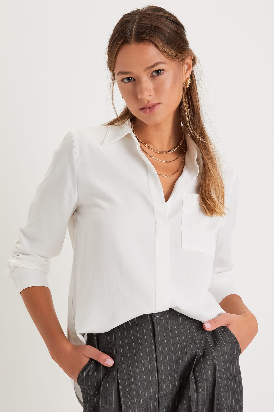 Lulus Elevated Aesthetic Ivory Collared Long Sleeve Button-Up Top