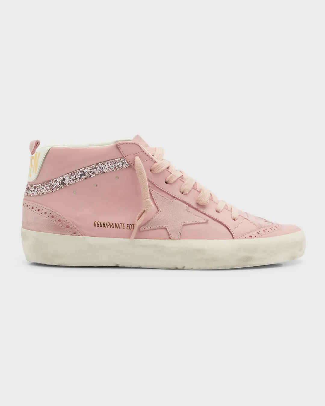 Golden Goose Mid Star Leather Glitter Wing-Tip Sneakers