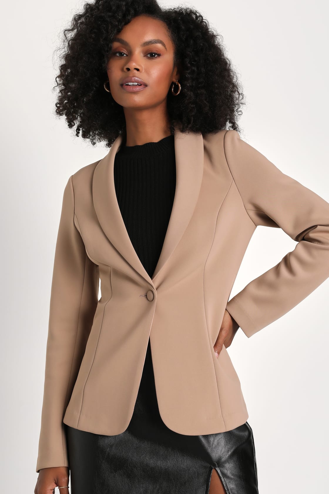 Lulus Executive Essence Taupe Scuba Knit Blazer 
