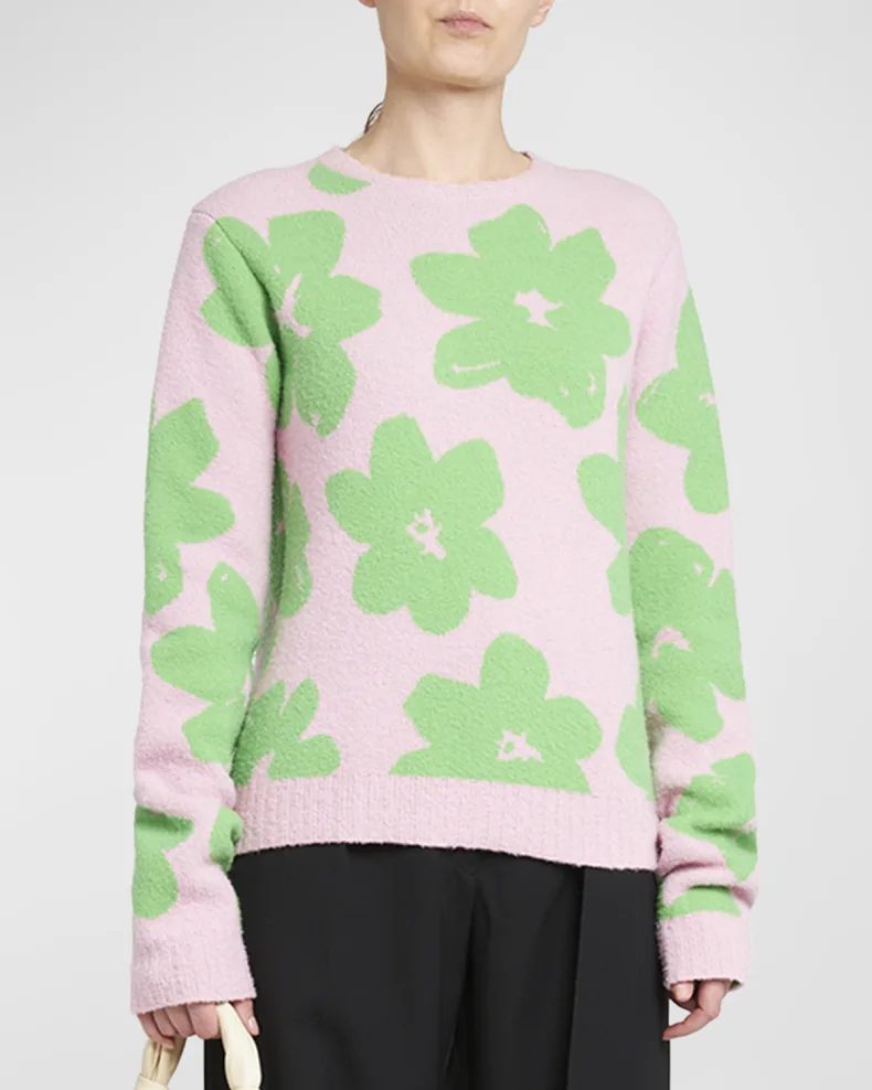 Pink and green Jil Sander Flower Knit Crewneck Sweater