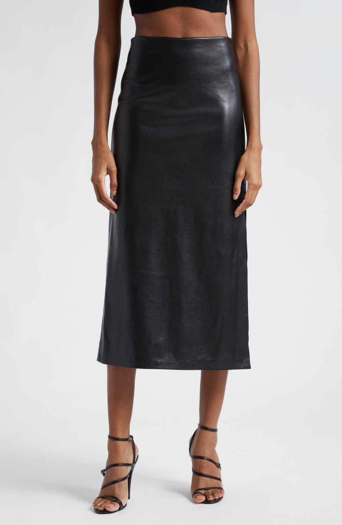 Alice + Olivia Maeve Back Slit Faux Leather Midi Skirt