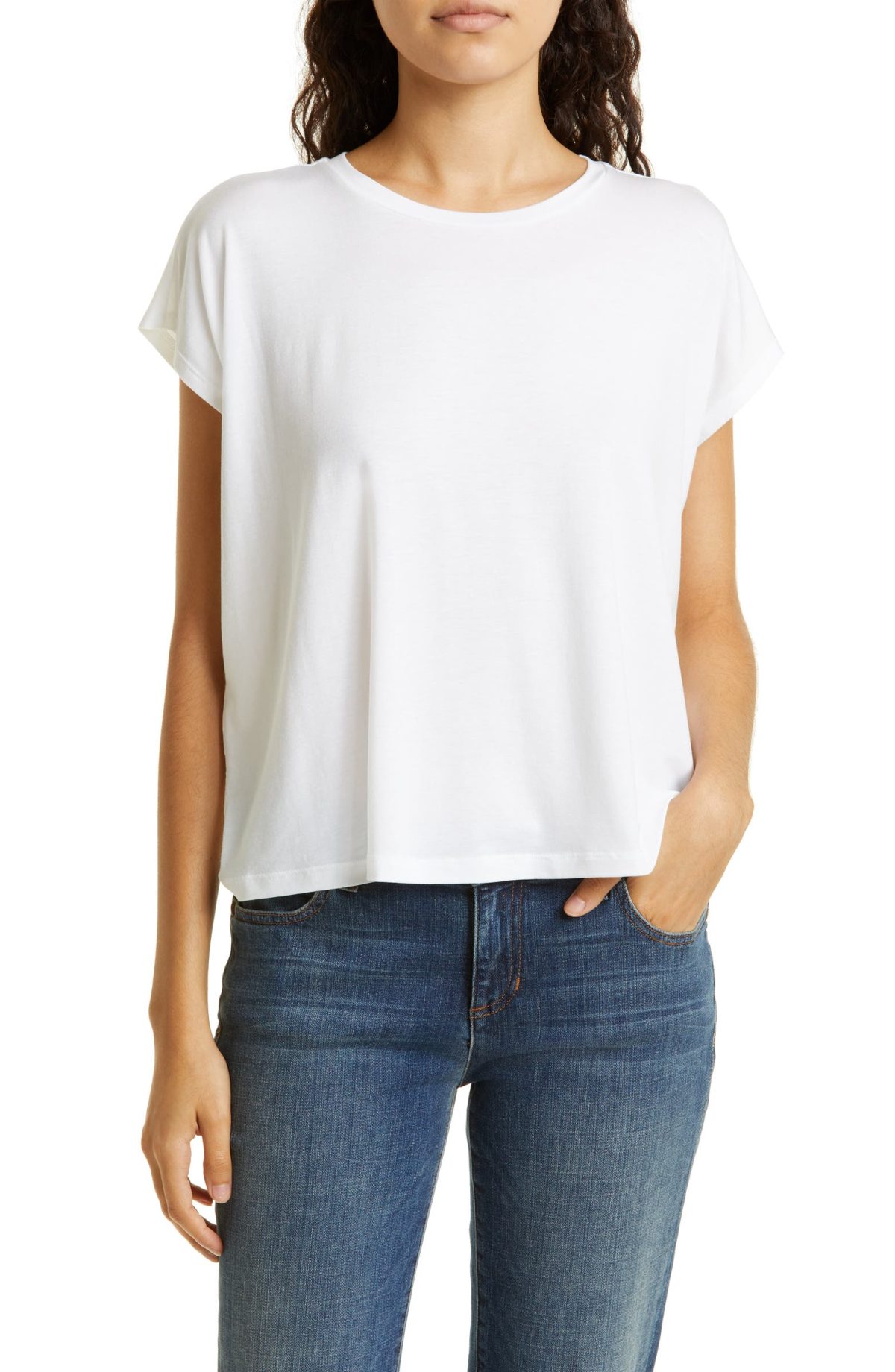Eileen Fisher Crewneck Boxy Stretch Jersey T-Shirt 