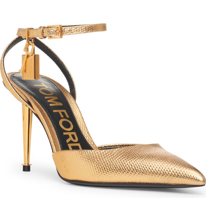 Tom Ford Gold Padlock Pointed Toe Pump