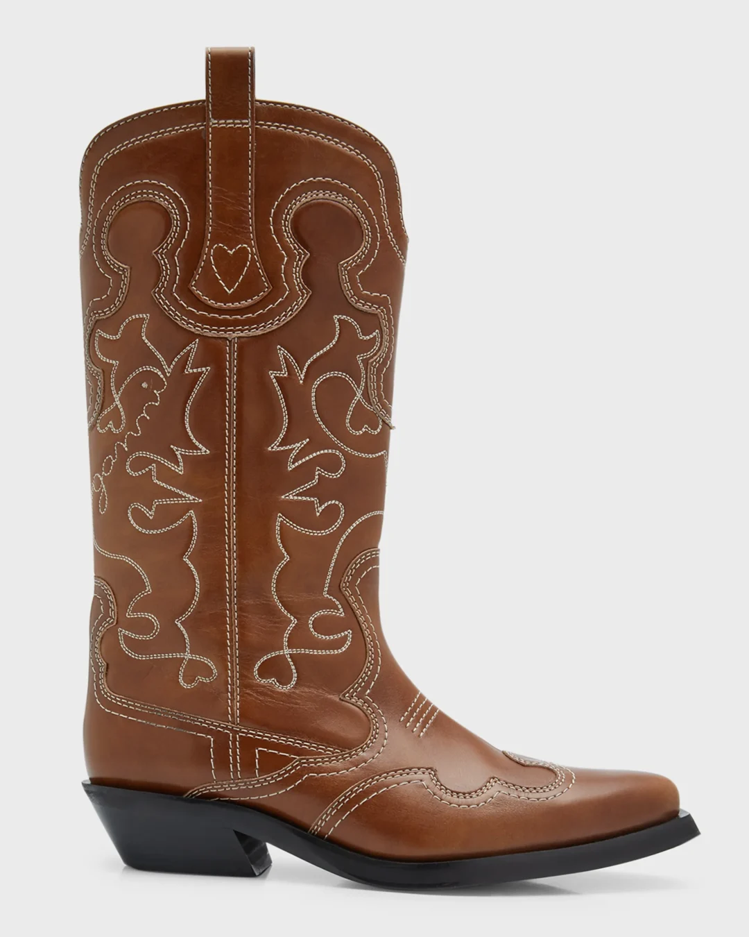 Ganni Brown Embroidered Calfskin Boots
