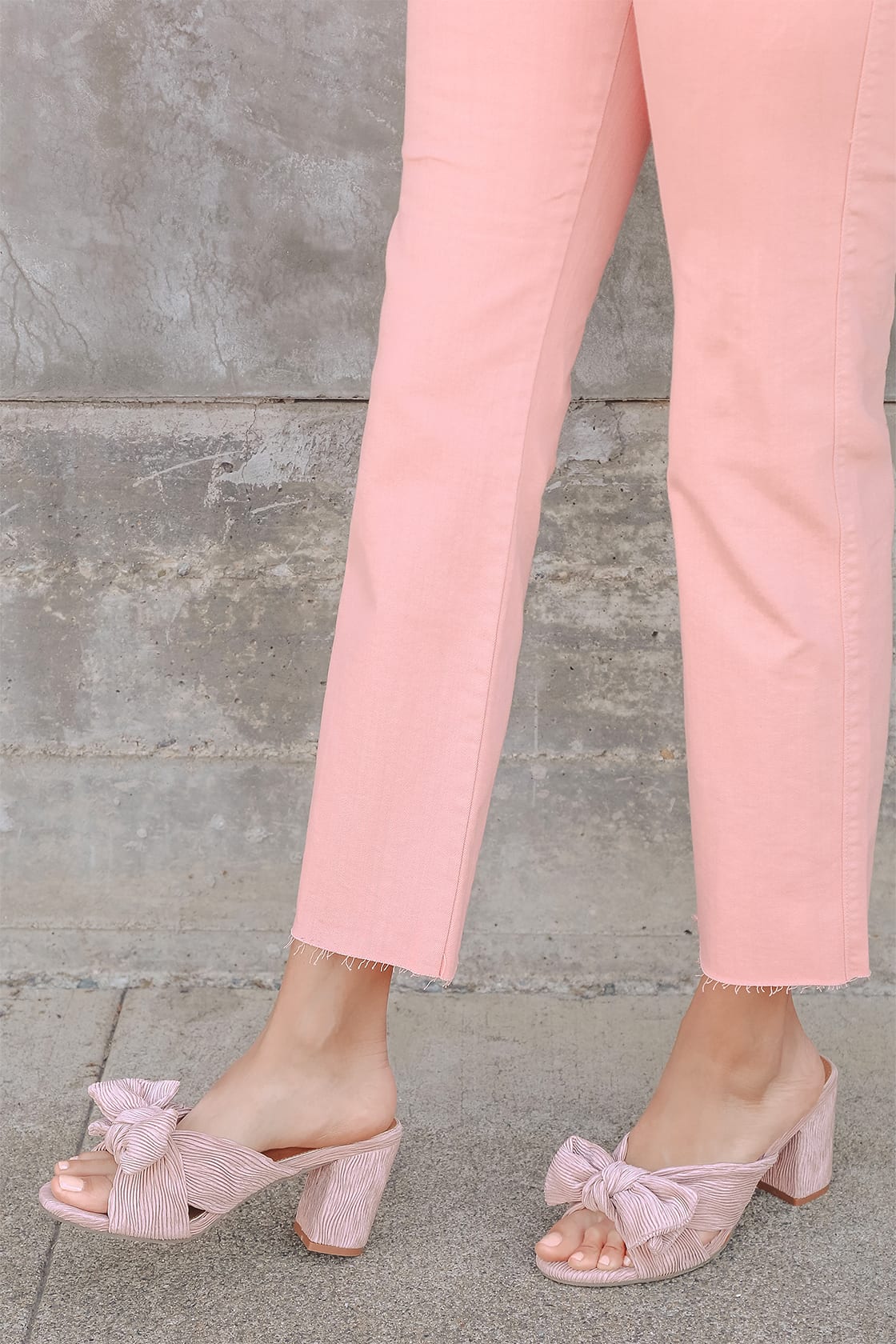 Blush block heel sandal with bow