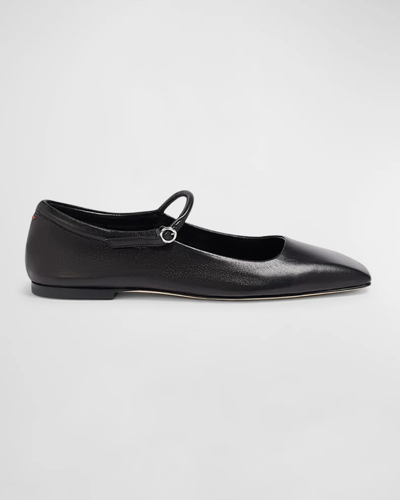 Black Aeyde Uma Leather Mary Jane Ballerina Flats 