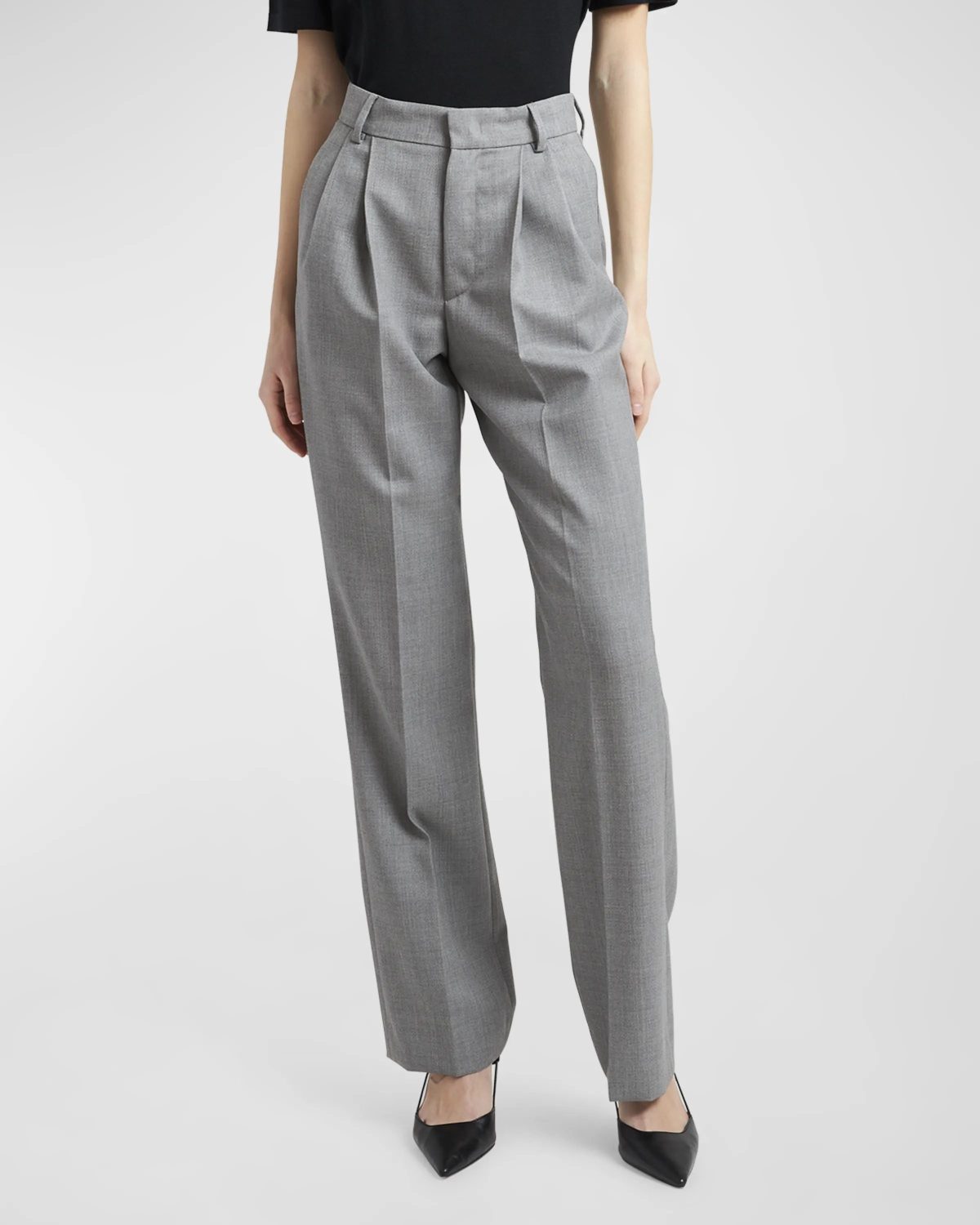 Grey Armarium Celia Wool Straight Pleated Pants 