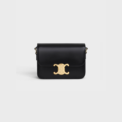 Black Celine Teen Triomphe Bag In Shiny Calfskin 