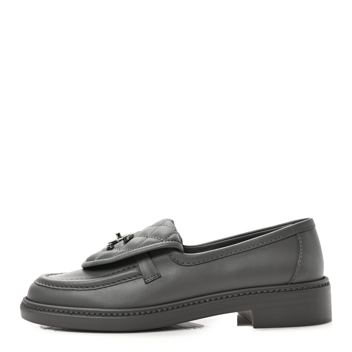 Grey Chanel Lambskin Quilted CC Turnlock Loafers 