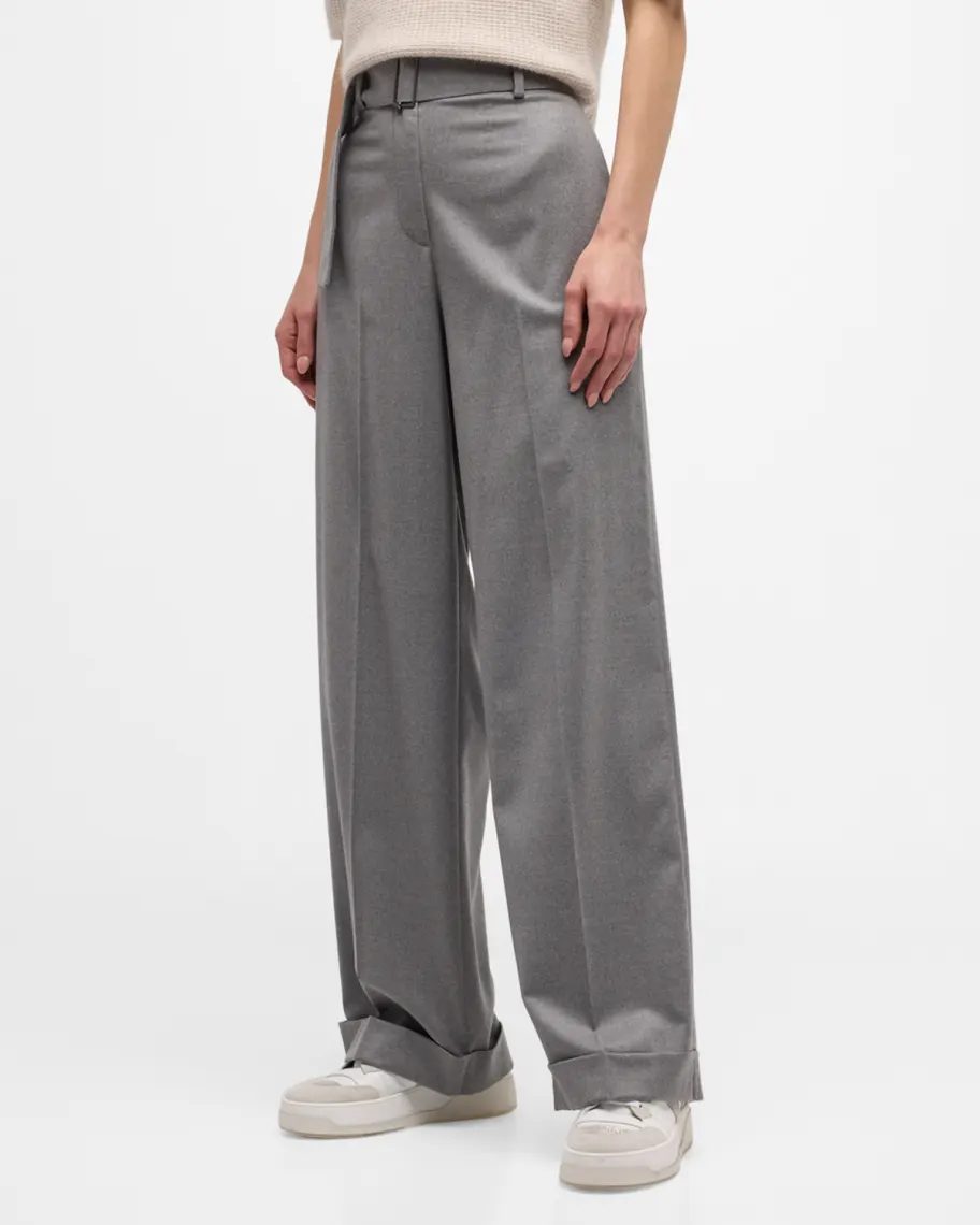 Grey Fabiana Filippi Wide-Leg Wool-Blend Flannel Trousers 